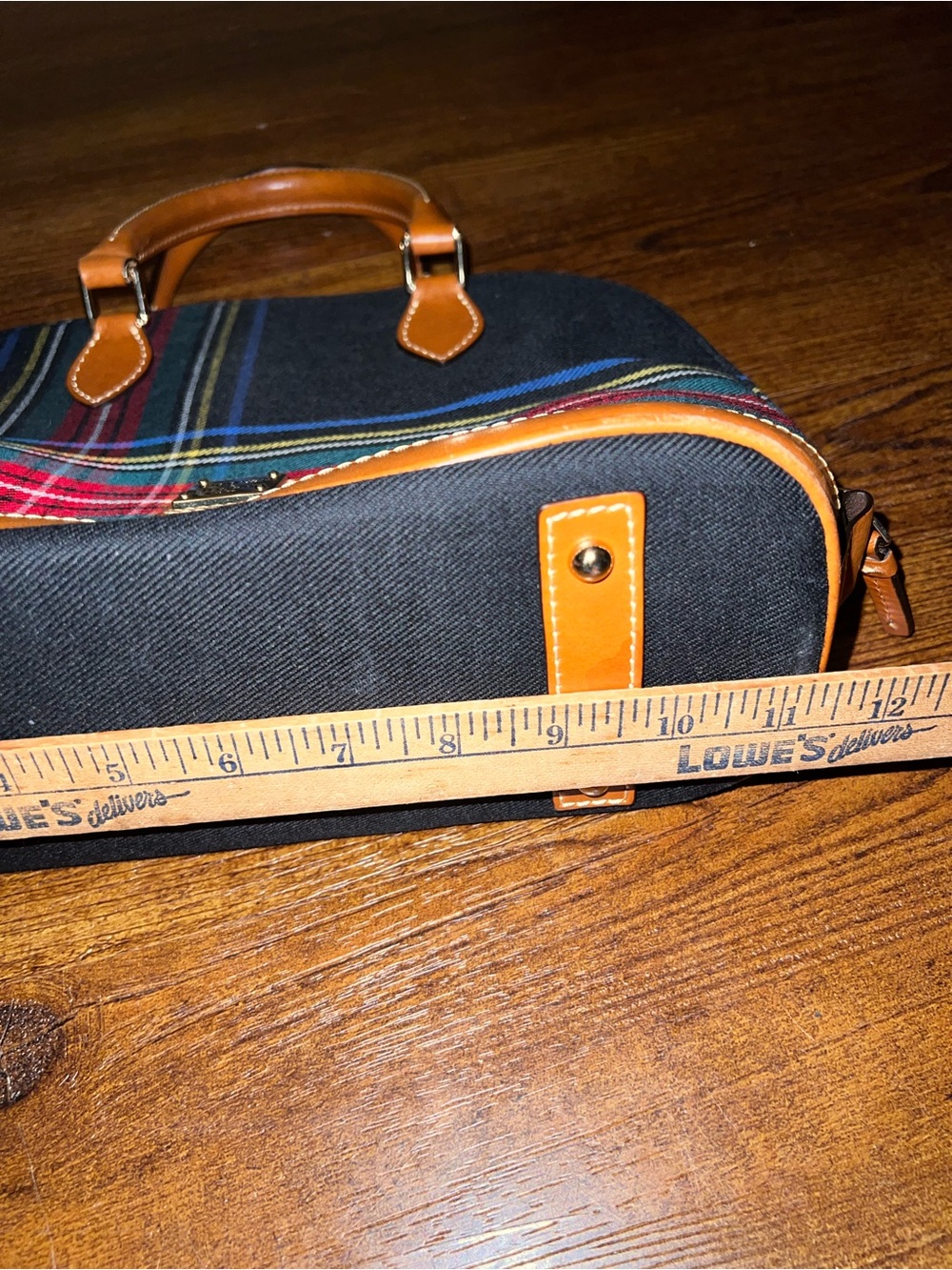 Dooney & Bourke Navy Quiet Luxury Plaid Red Tartan Leather Trim Zip Up Satchel - Picture 15 of 15